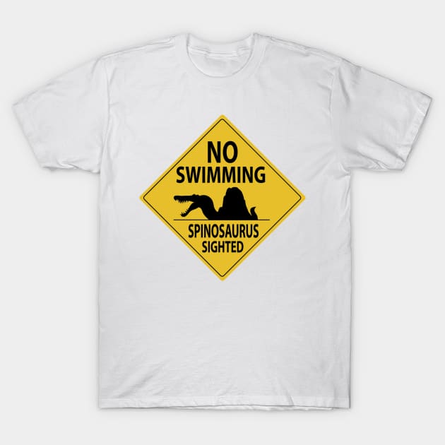 No Swimming (Spinosaurus Warning) T-Shirt by SakuraDragon